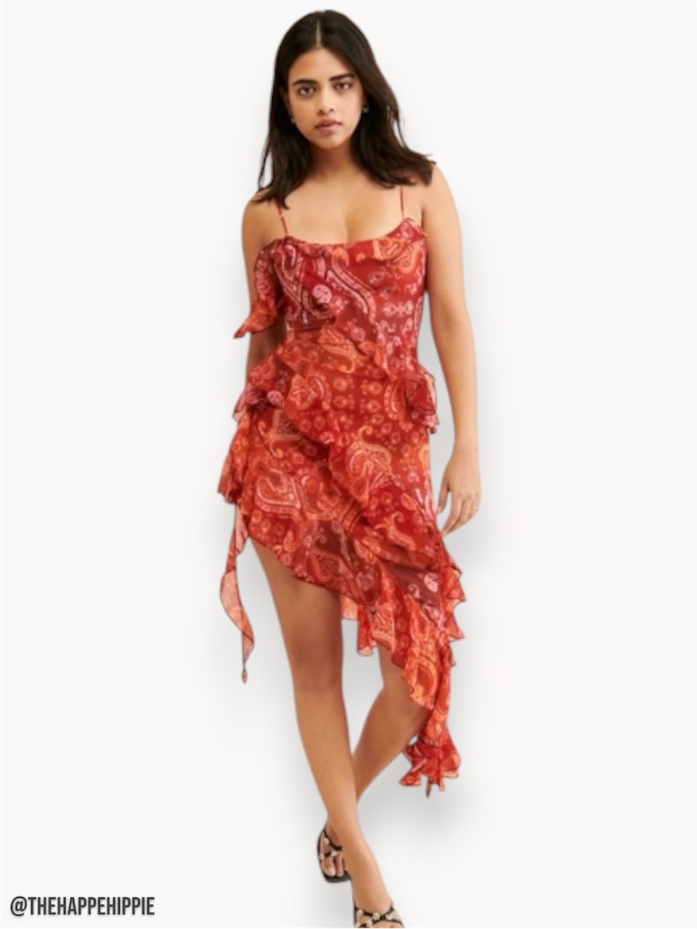 Urban Outfitters Red Paisley Asymmetrical Ruffle Slip Dress - NWOT